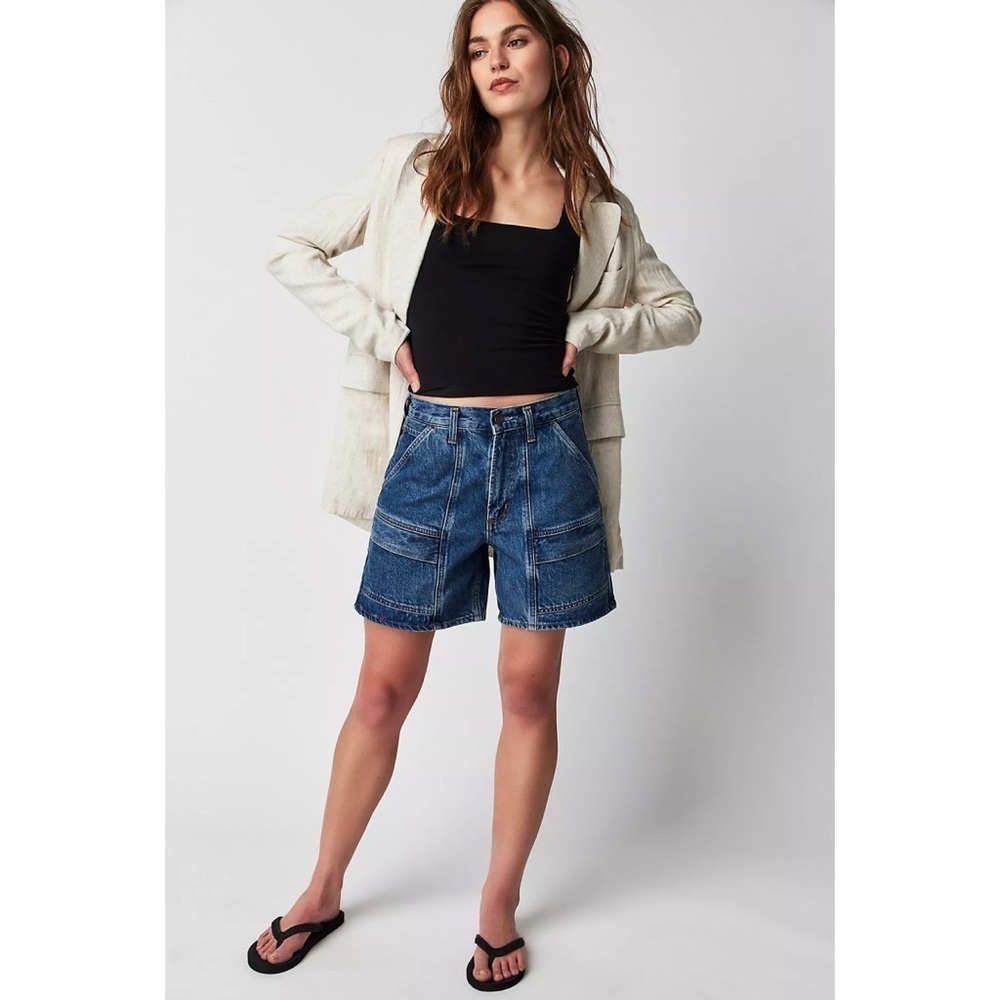 NWT AGOLDE Cooper Long Jean Shorts Blue Ambition 26 - Picture 9 of 11